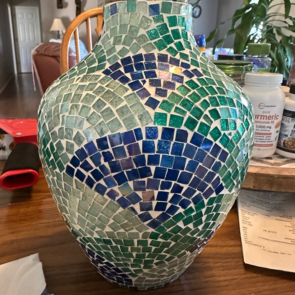 Mosaic Blue and Green Vase